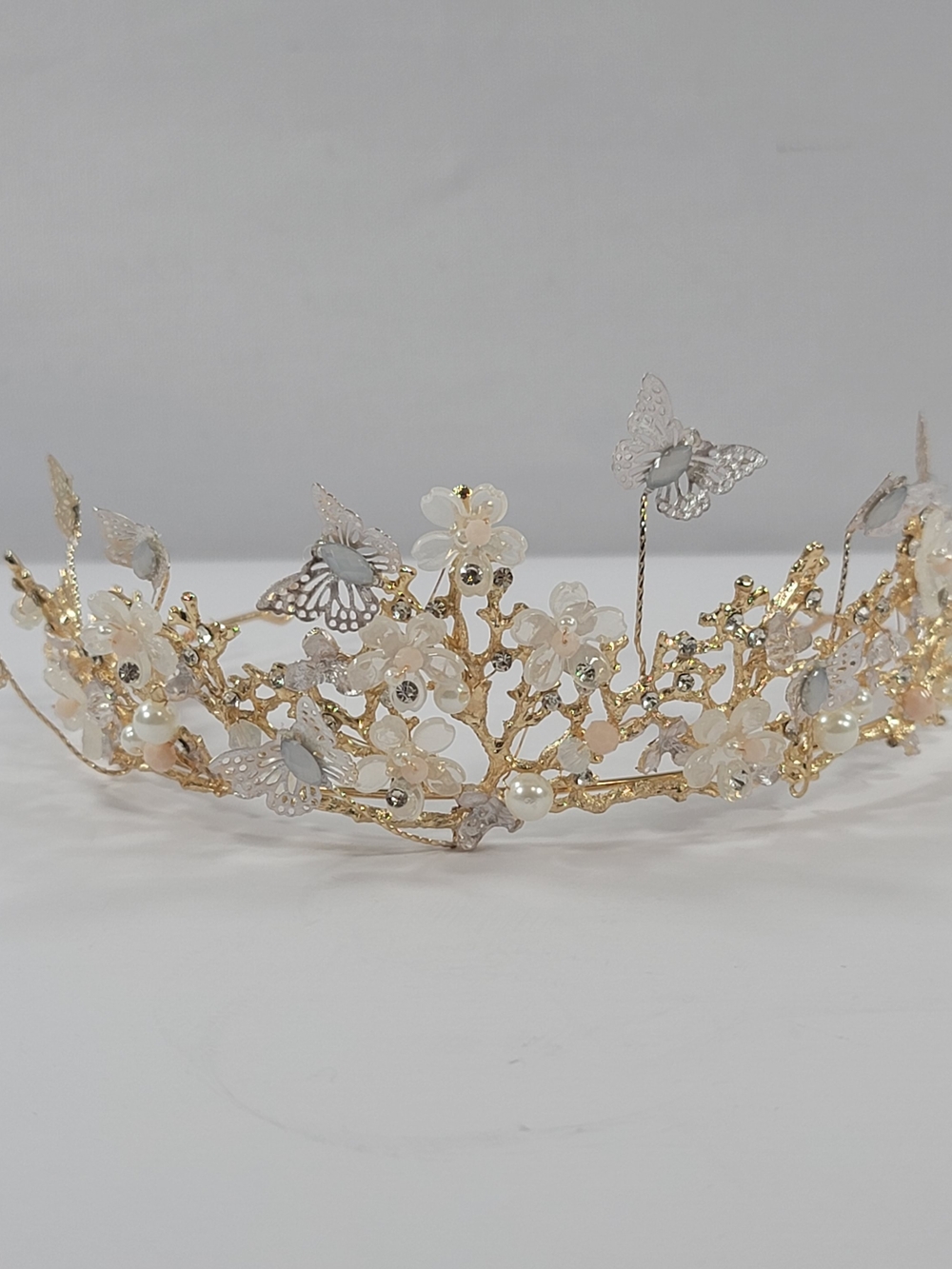 Butterfly and Floral Gold Tone Wire Tiara